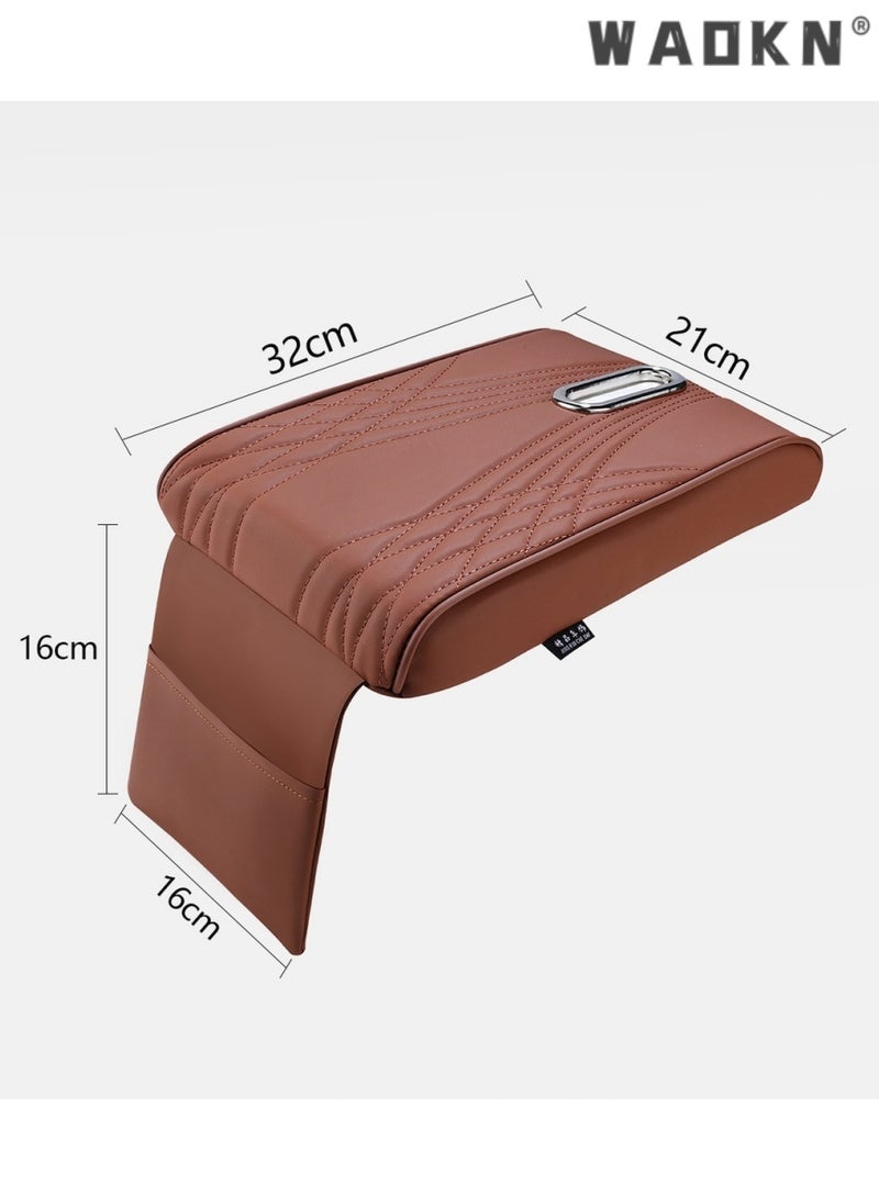 WAOKN Upgraded car armrest box cushion, integrating tissue box storage, multifunctional storage, and height increasing design, brown - Image 5